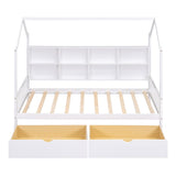 Wooden Twin Size House Bed with 2 Drawers,Kids Bed with Storage Shelf, White