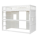 Wooden Twin Size House Shaped Loft Bed Frame with Ladder, White