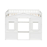 Wooden Twin Size House Shaped Loft Bed Frame with Ladder, White