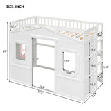 Wooden Twin Size House Shaped Loft Bed Frame with Ladder, White