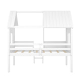 Wooden Twin Size Low Loft Bed Playhouse Bed with 2 Side Windows & Roof