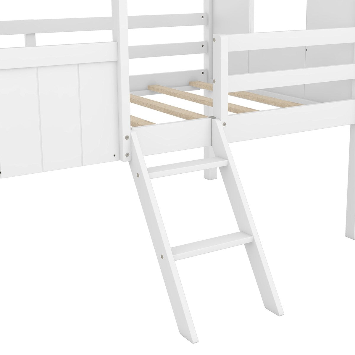Wooden Twin Size Low Loft Bed Playhouse Bed with 2 Side Windows & Roof