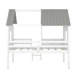 Wooden Twin Size Low Loft Bed Playhouse Bed with 2 Side Windows & Roof