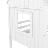 Wooden Twin Size Low Loft Bed Playhouse Bed with 2 Side Windows & Roof