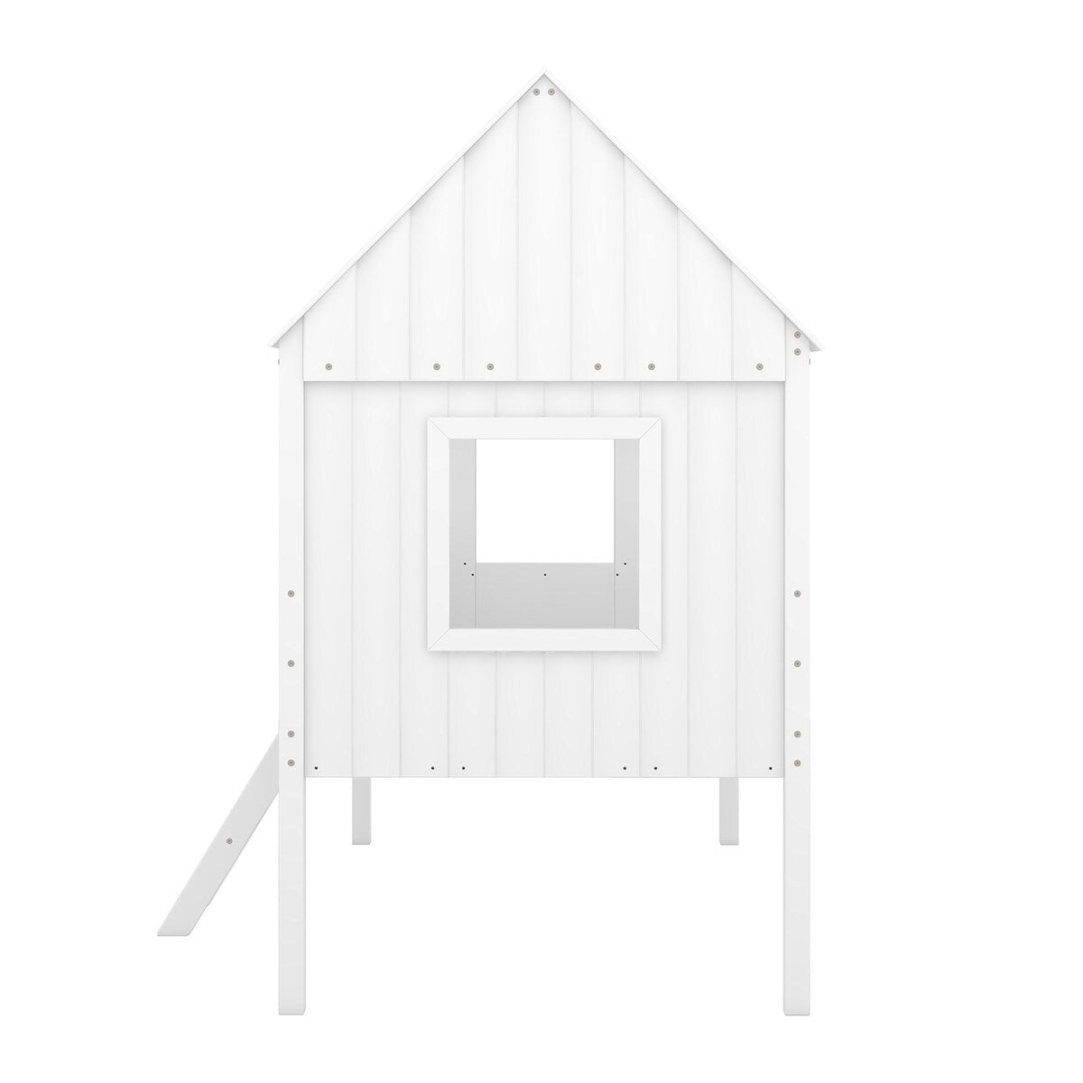 Wooden Twin Size Low Loft Bed Playhouse Bed with 2 Side Windows & Roof