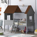 Wooden Twin Size Low Loft Bed Playhouse Bed with 2 Side Windows & Roof