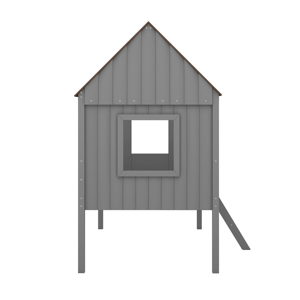 Wooden Twin Size Low Loft Bed Playhouse Bed with 2 Side Windows & Roof