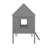 Wooden Twin Size Low Loft Bed Playhouse Bed with 2 Side Windows & Roof