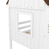 Wooden Twin Size Low Loft Bed Playhouse Bed with 2 Side Windows & Roof