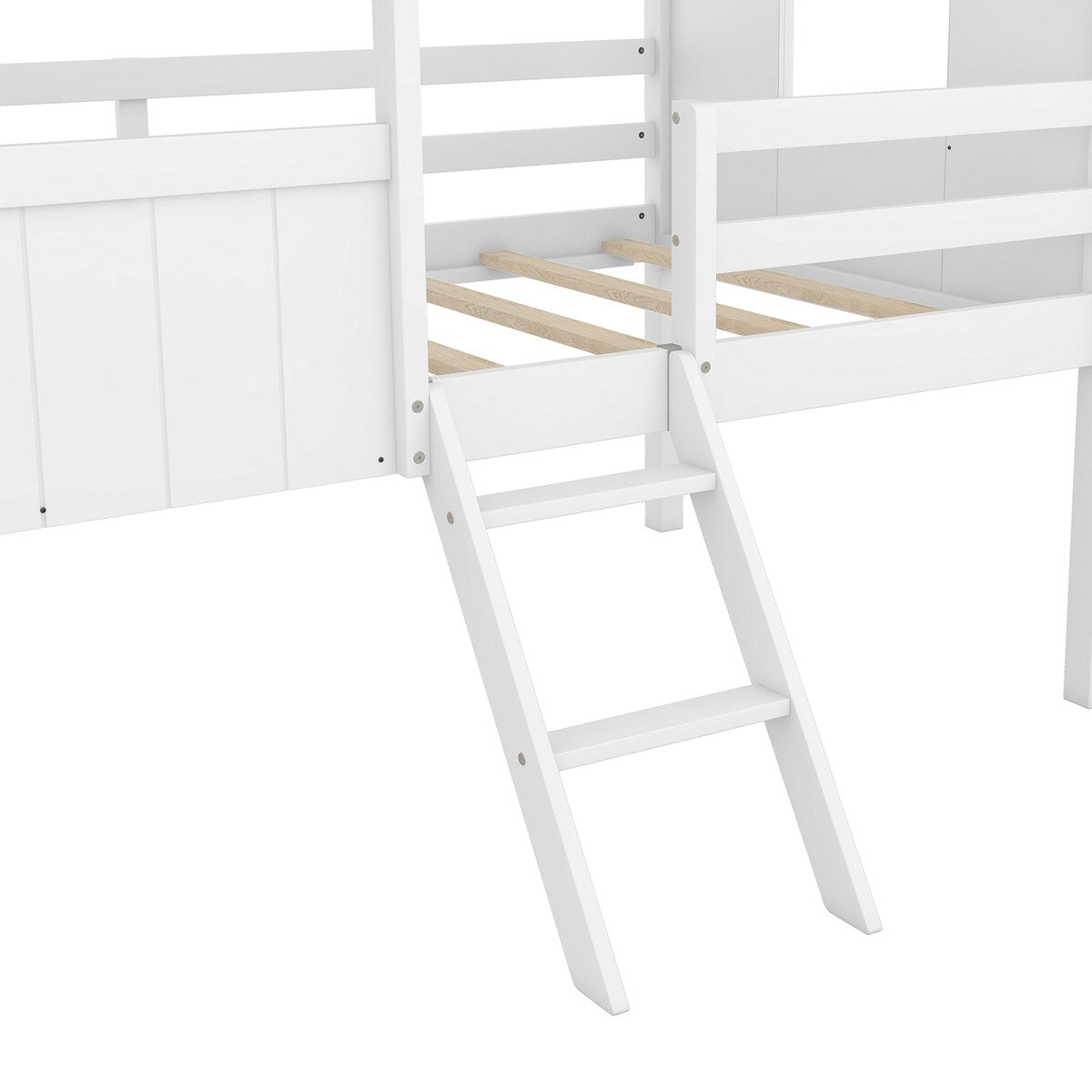 Wooden Twin Size Low Loft Bed Playhouse Bed with 2 Side Windows & Roof