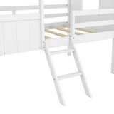 Wooden Twin Size Low Loft Bed Playhouse Bed with 2 Side Windows & Roof