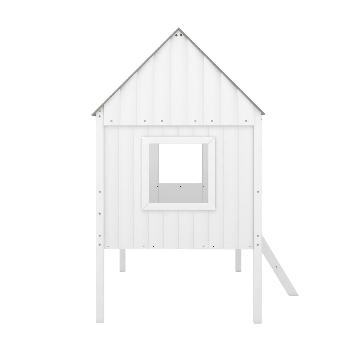 Wooden Twin Size Low Loft Bed Playhouse Bed with 2 Side Windows & Roof