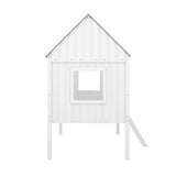 Wooden Twin Size Low Loft Bed Playhouse Bed with 2 Side Windows & Roof