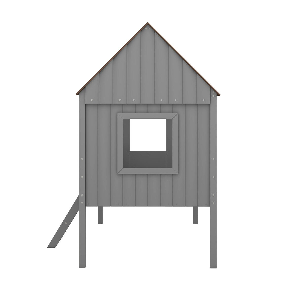 Wooden Twin Size Low Loft Bed Playhouse Bed with 2 Side Windows & Roof