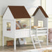 Wooden Twin Size Low Loft Bed Playhouse Bed with 2 Side Windows & Roof