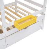 Wooden Twin-Twin Bunk Bed Frame w/ Drawers, Shelf & Window, White