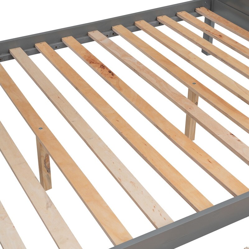 Wooden Twin over Full Bunk Bed with Shelfs, Storage Staircase and 2 Drawers