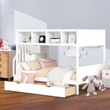 Wooden Twin over Full Bunk Bed with Shelfs, Storage Staircase and 2 Drawers