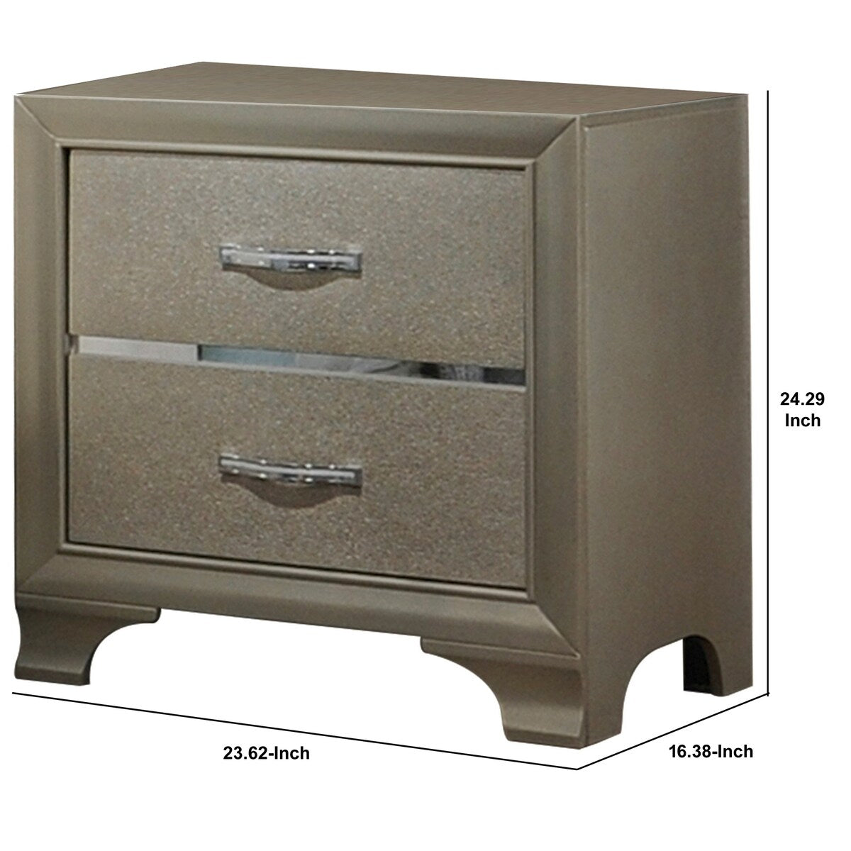 Wooden Two Drawer Nightstand With Bracket Legs, Champagne