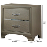 Wooden Two Drawer Nightstand With Bracket Legs, Champagne