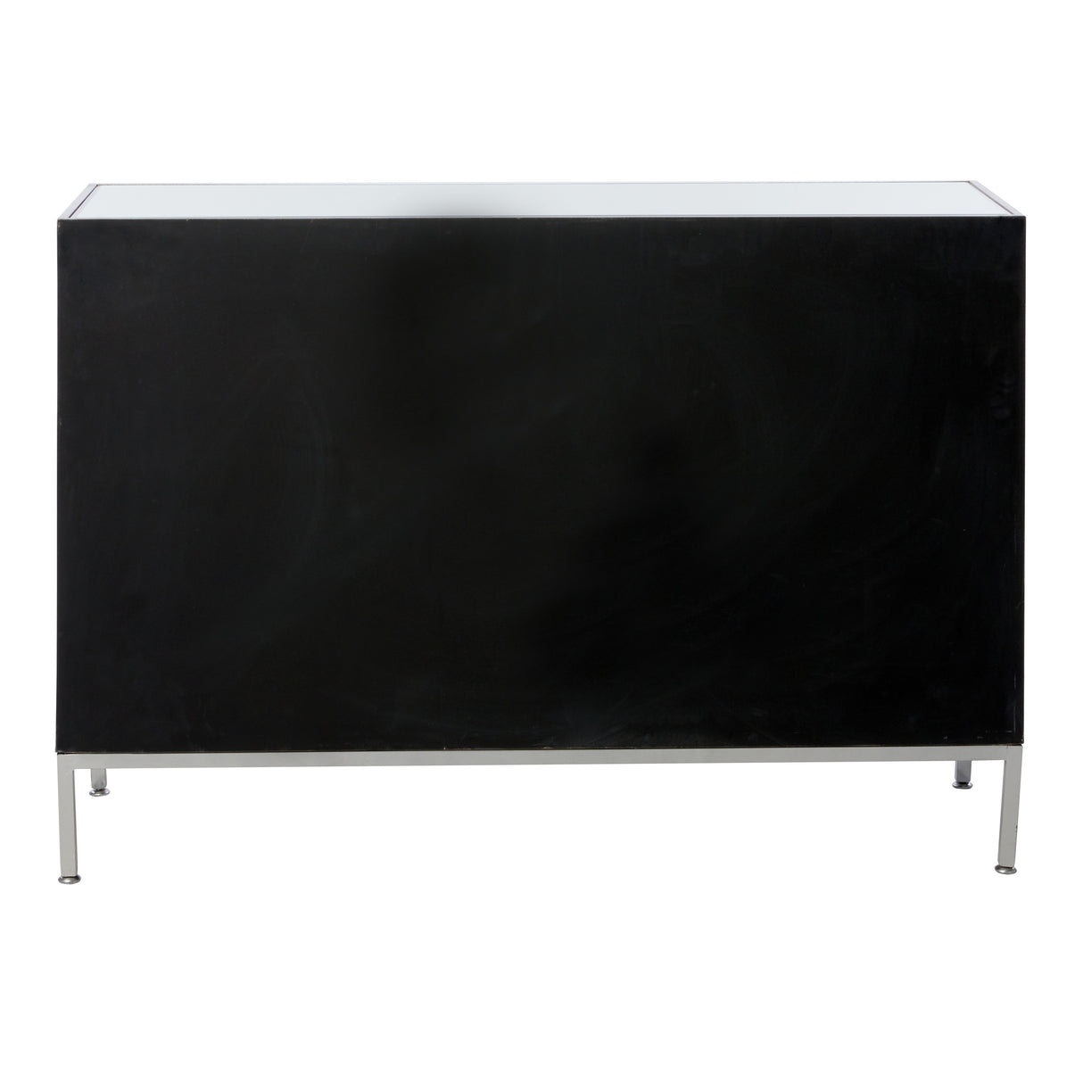 Wooden Upholstered Front Panel 1 Shelf and 3 Doors Cabinet with Mirrored Top and Ring Handles - Gray - Roche River Decor