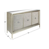 Wooden Upholstered Front Panel 1 Shelf and 3 Doors Cabinet with Mirrored Top and Ring Handles - Gray - Roche River Decor