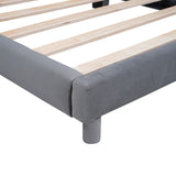 Wooden Velvet Upholstered Platform Bed with Soft Headboard, Twin Size