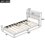 Wooden Velvet Upholstered Platform Bed with Soft Headboard, Twin Size