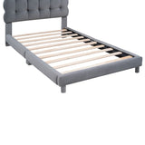 Wooden Velvet Upholstered Platform Bed with Soft Headboard, Twin Size