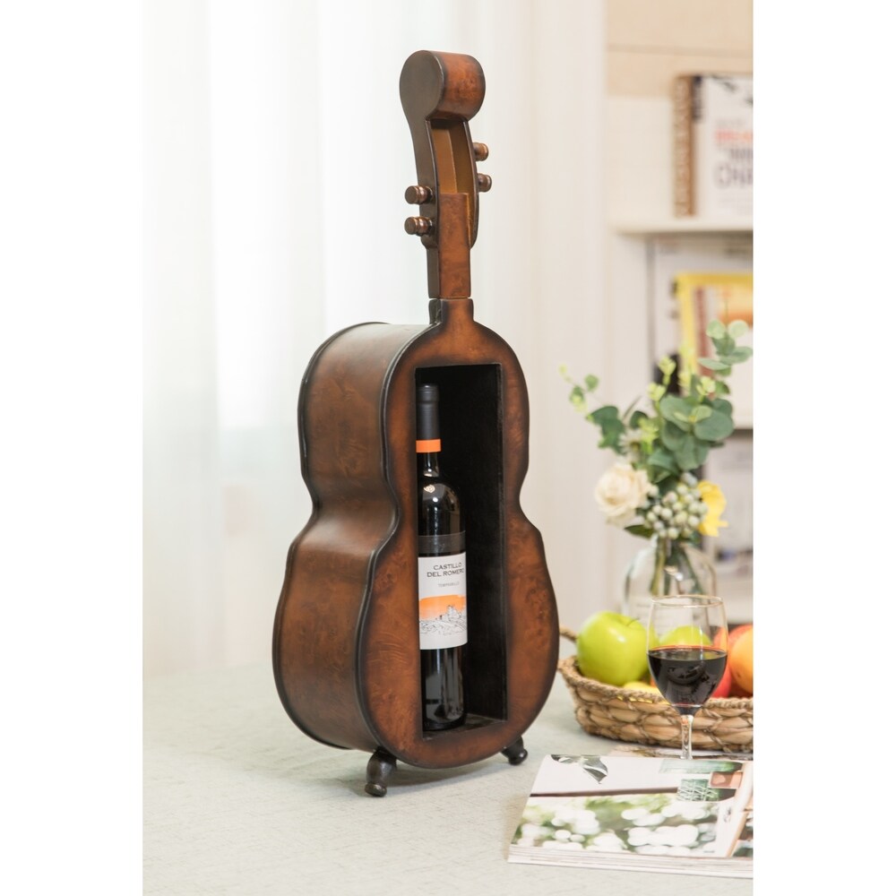 Wooden Violin Shaped Vintage Decorative Single Bottle Wine Holder