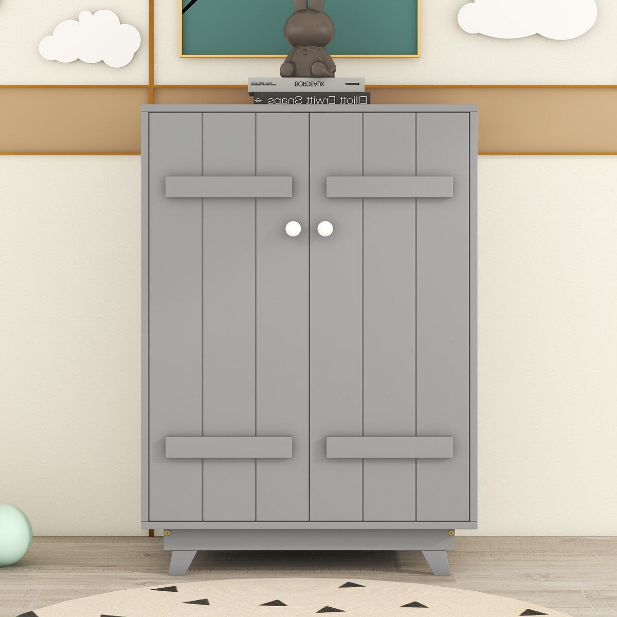 Wooden Wardrobe Cabinet Storage Armoires With Hanging Rod And Doors,Sturdy Frame,Versatile Use