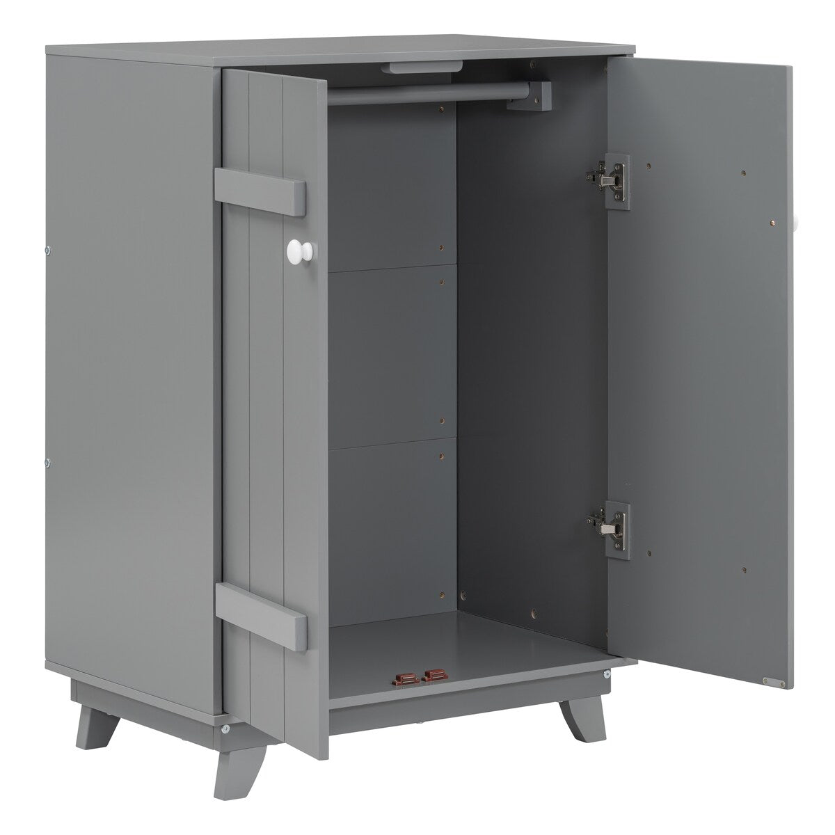 Wooden Wardrobe Cabinet Storage Armoires With Hanging Rod And Doors,Sturdy Frame,Versatile Use