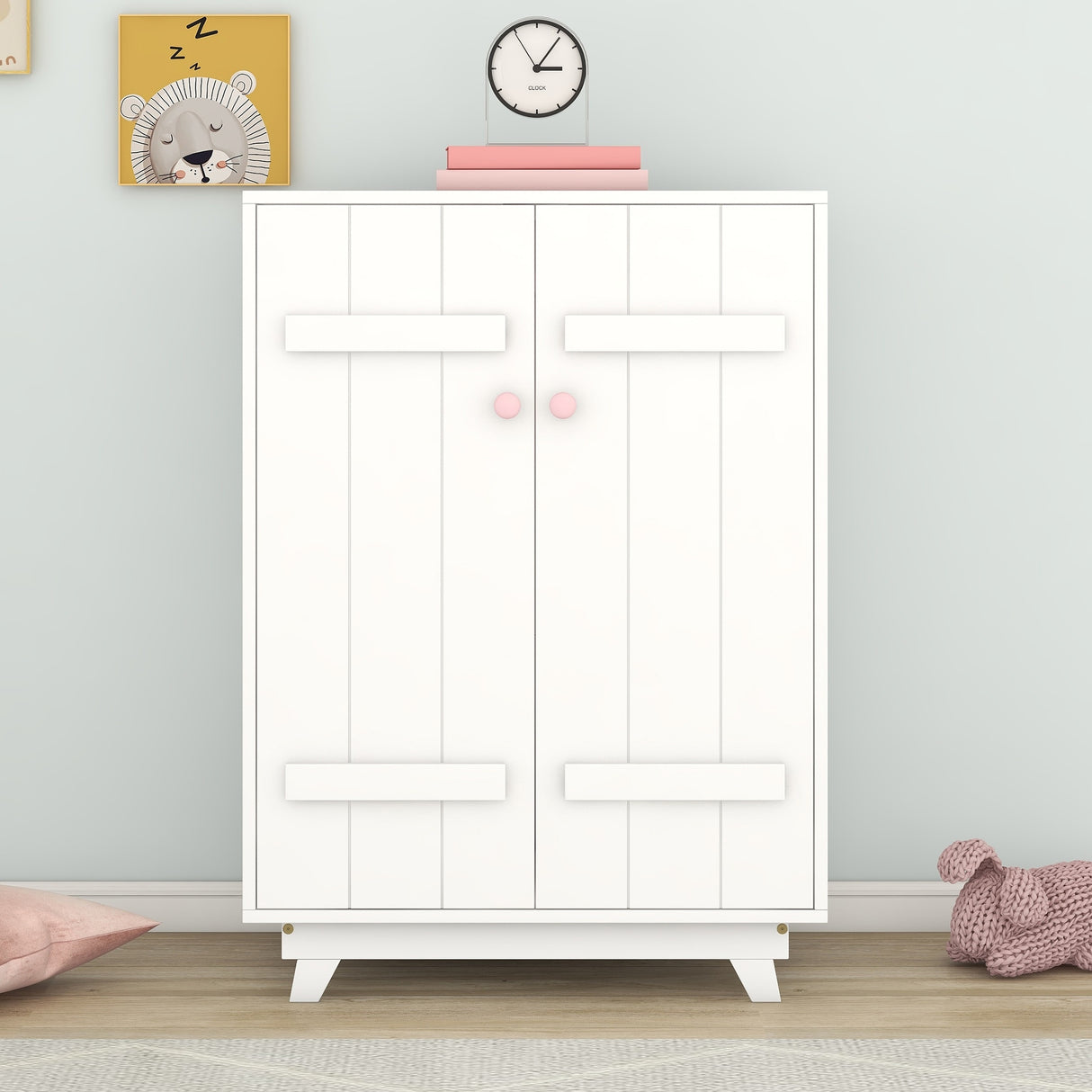 Wooden Wardrobe with Hanging Rod, Storage Armoires