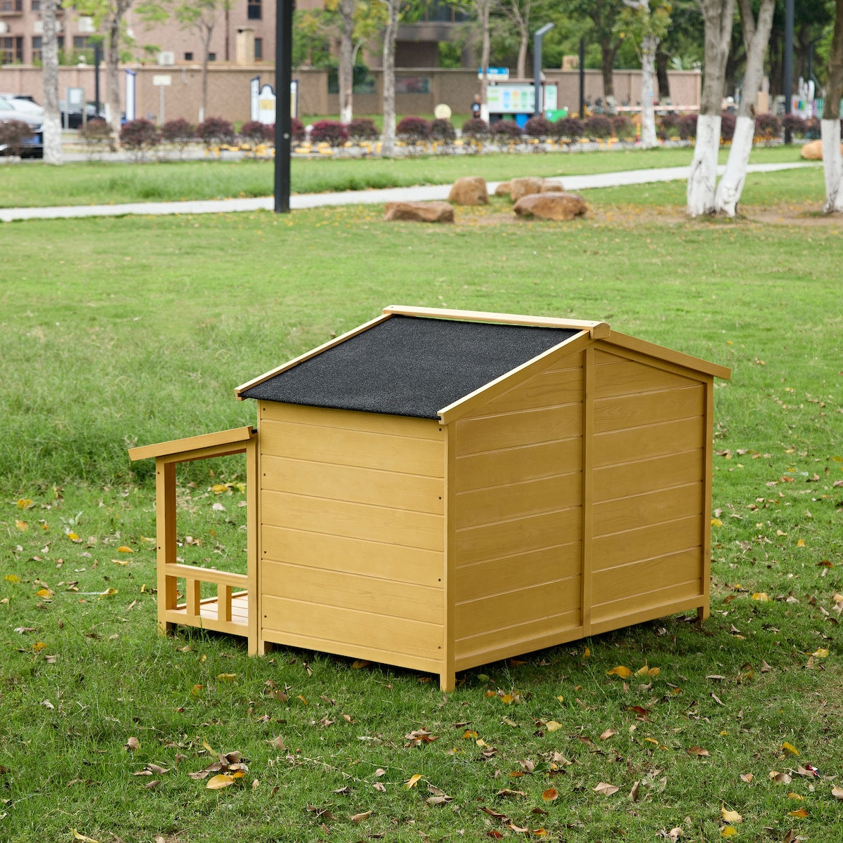 Wooden Waterproof Dog Cage Kennel with Porch & 2 Doors