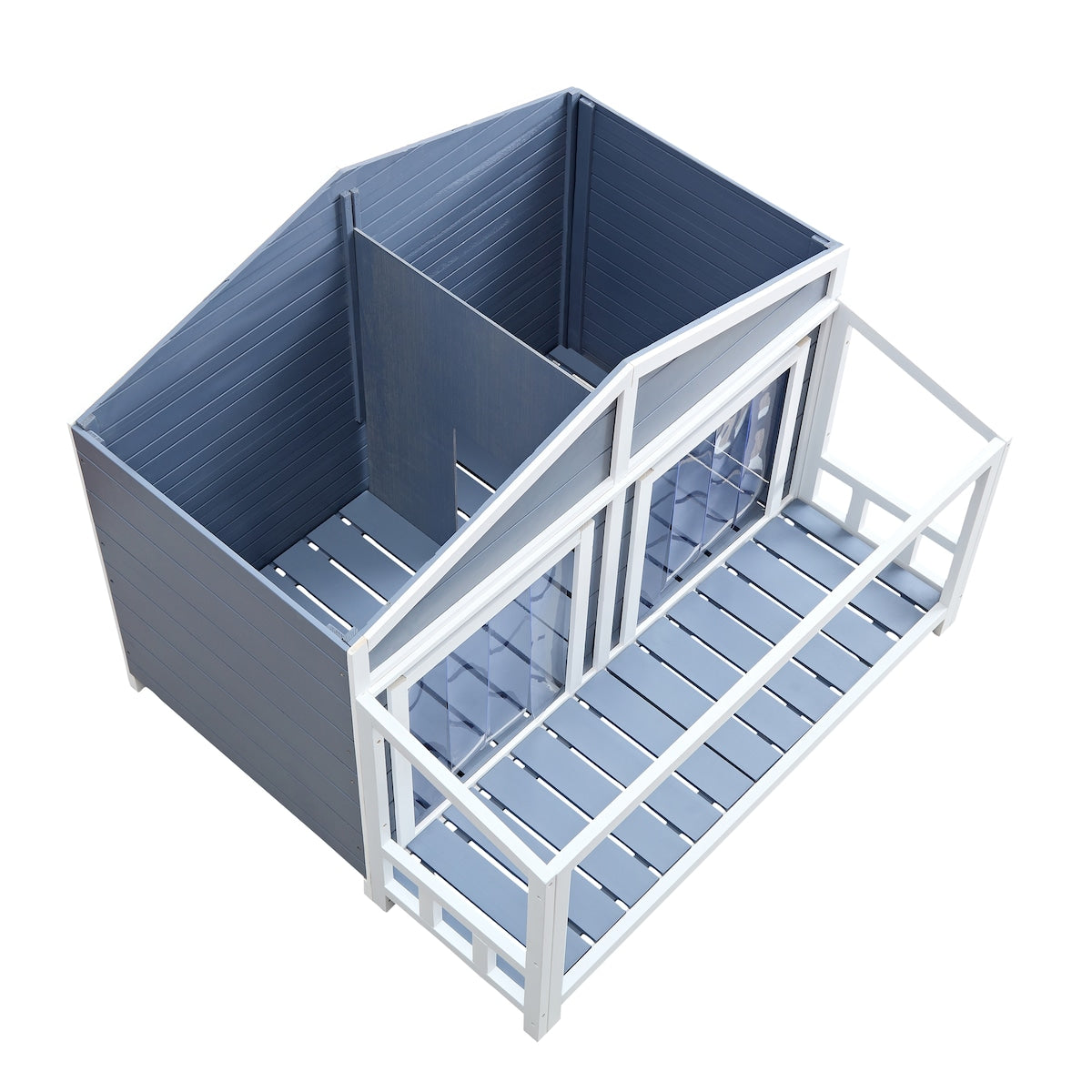 Wooden Waterproof Dog Cage Kennel with Porch & 2 Doors