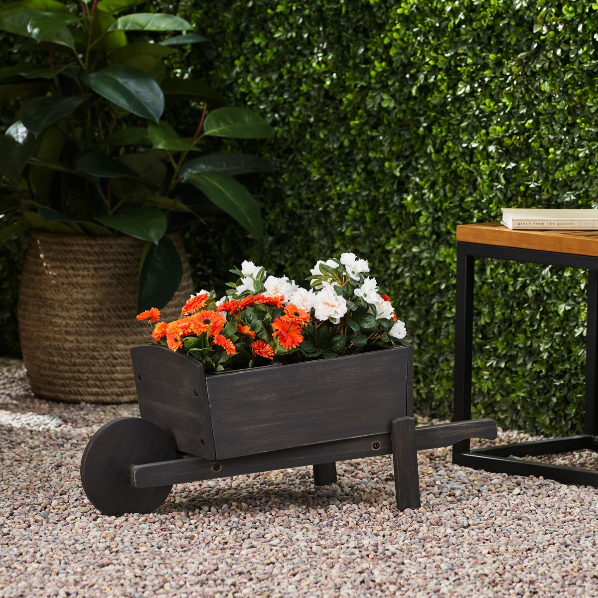 Wooden Wheelbarrow Planter Pot Garden Cart Planter Box