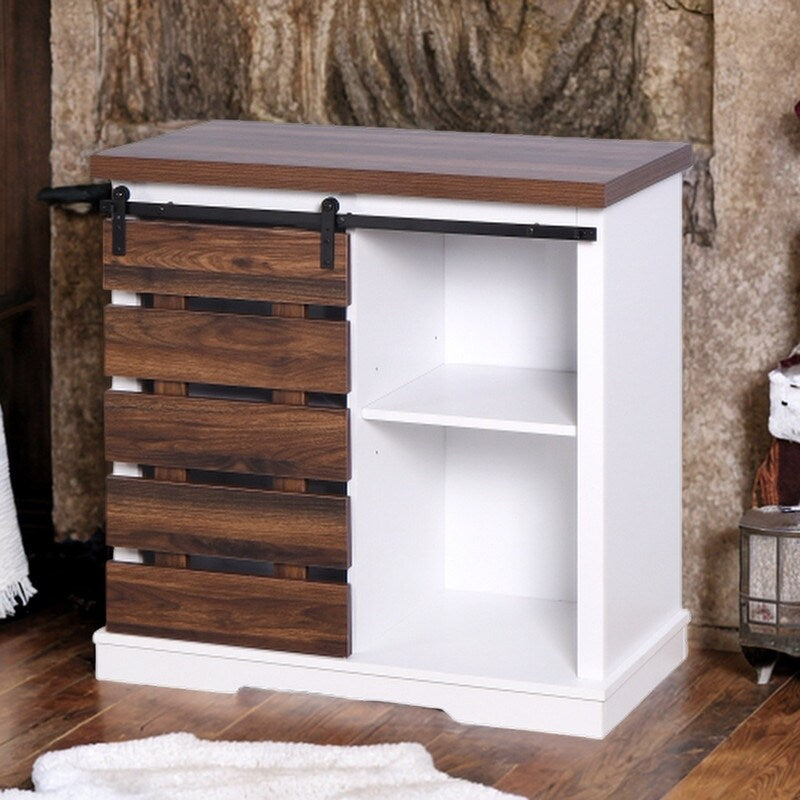 Wooden White Storage Cabinet with Barn Door 31.50W 15.35D 32.00H