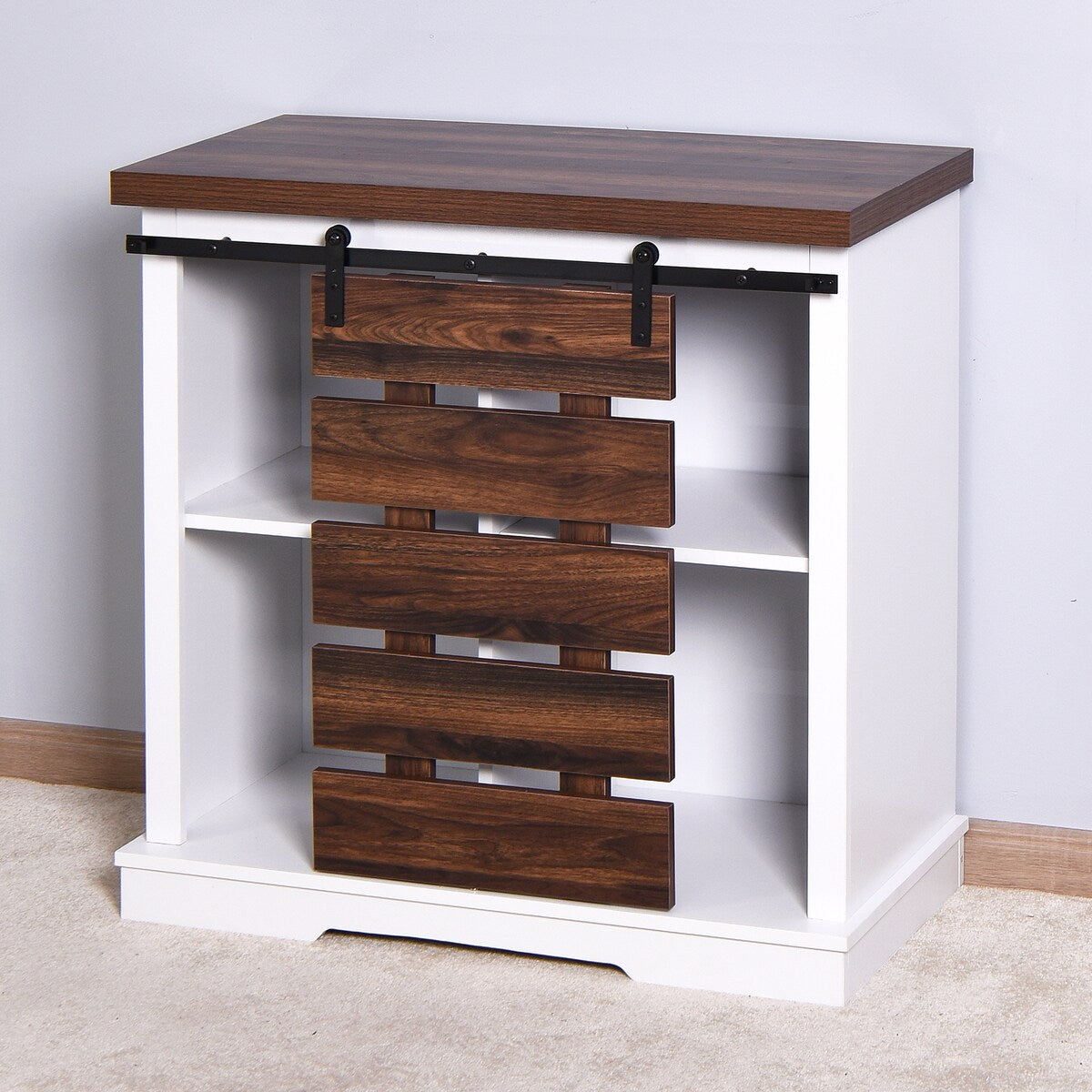 Wooden White Storage Cabinet with Barn Door 31.50W 15.35D 32.00H