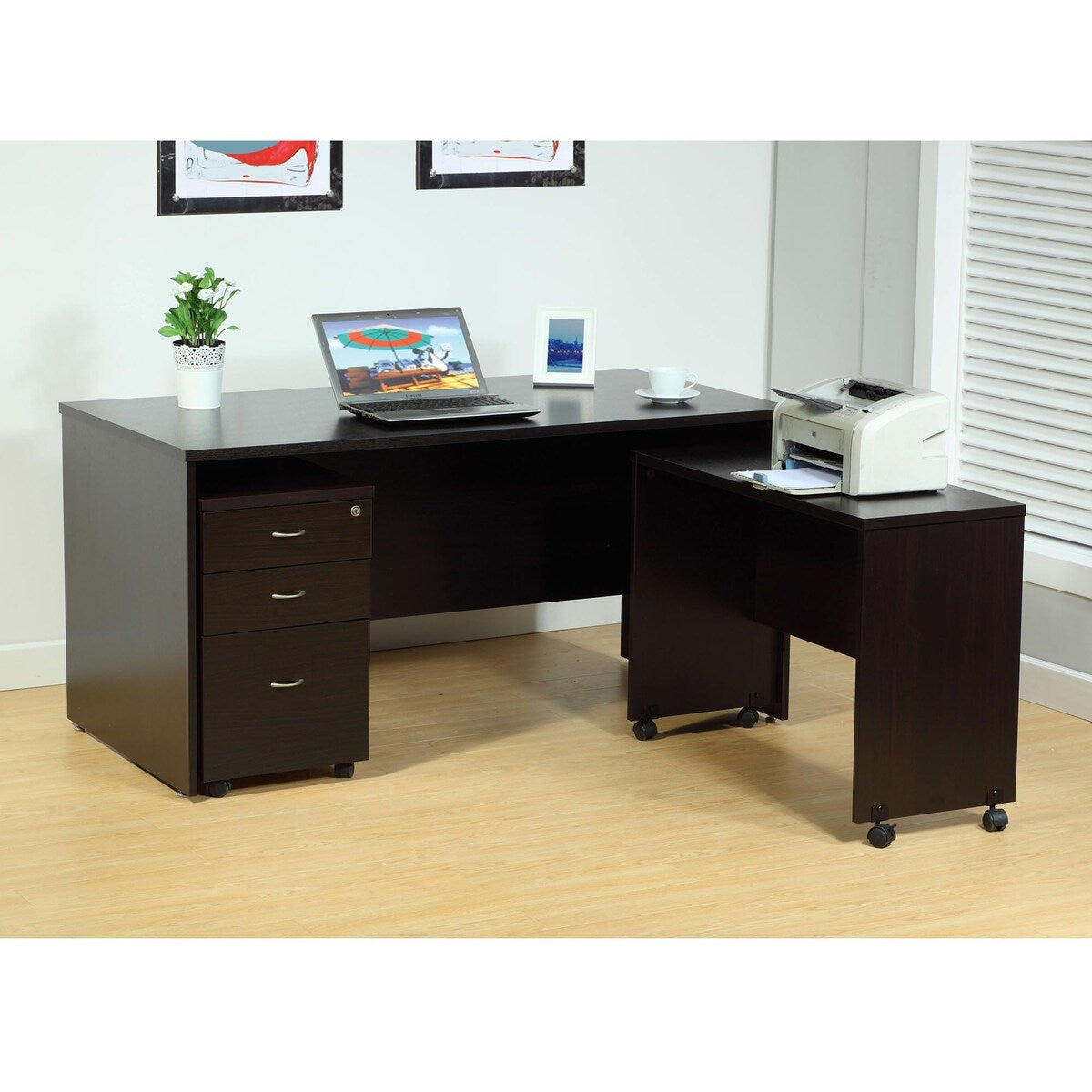 Wooden Writing Desk with 4 Wheels