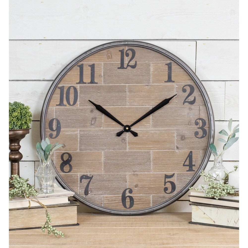 Wooden and metal wall clock