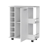 Woodland Bar Cart with Casters, Wine Rack and Open Shelf