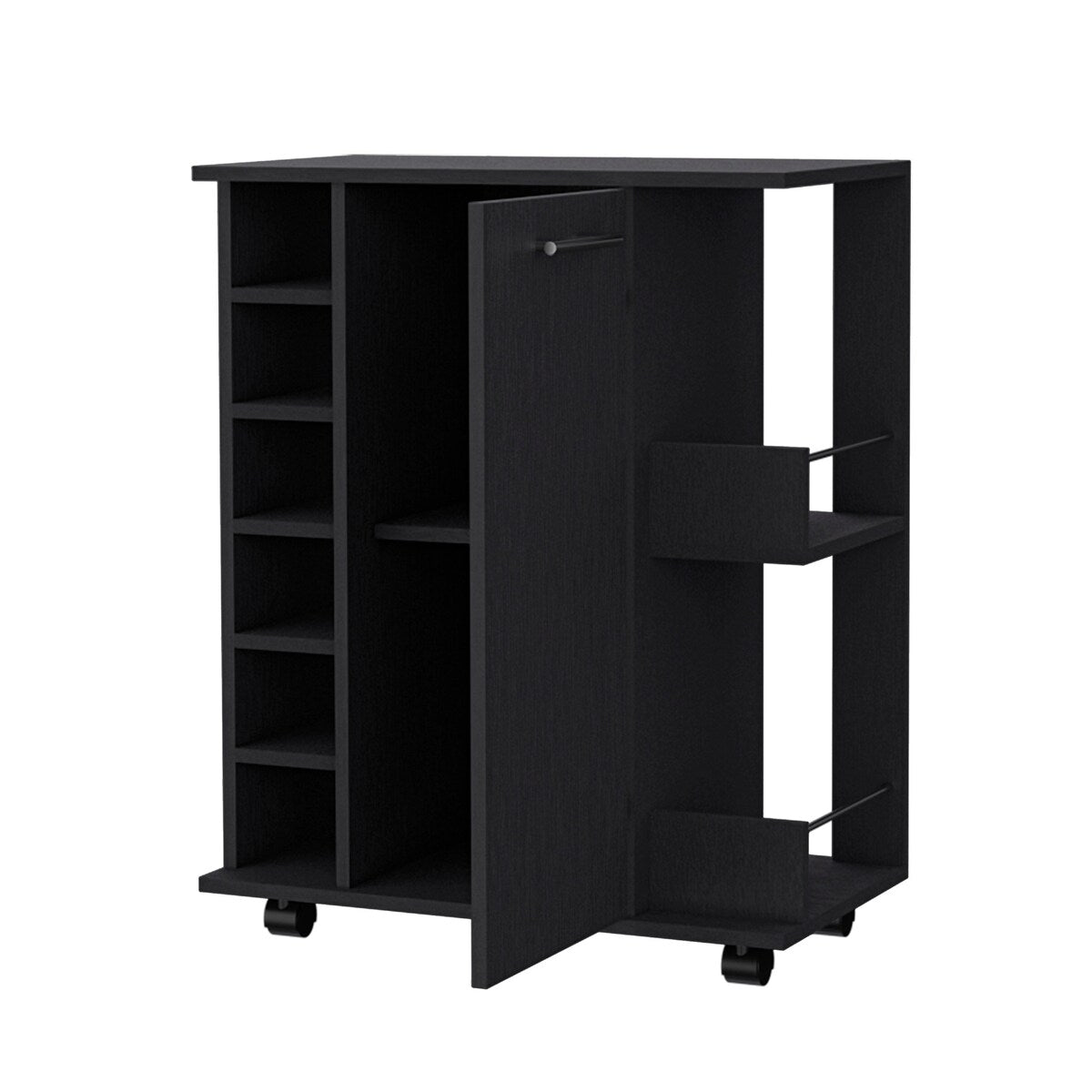 Woodland Bar Cart with Casters, Wine Rack and Open Shelf