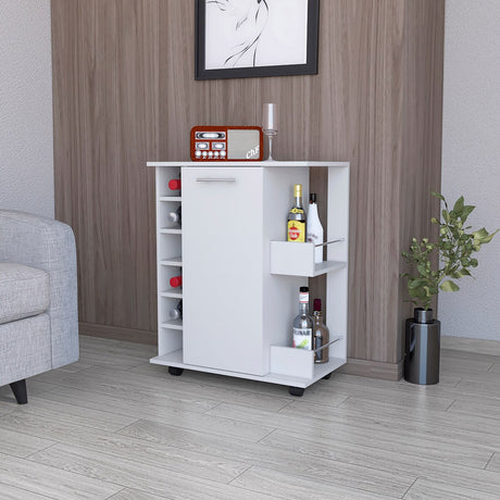 Woodland Bar Cart with Casters, Wine Rack and Open Shelf