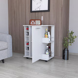 Woodland Bar Cart with Casters, Wine Rack and Open Shelf