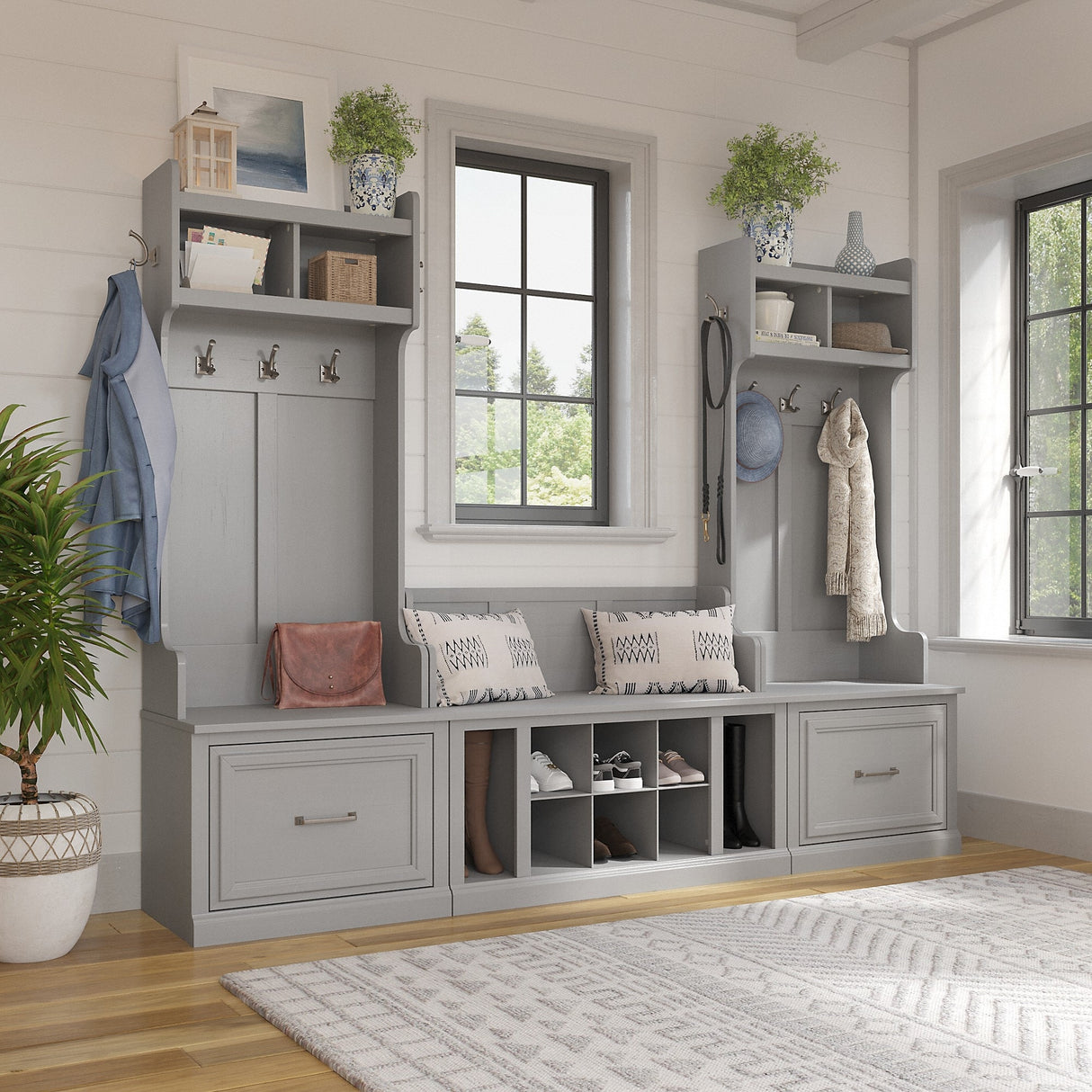 Woodland Hall Trees and Shoe Bench with Drawers by Bush Furniture