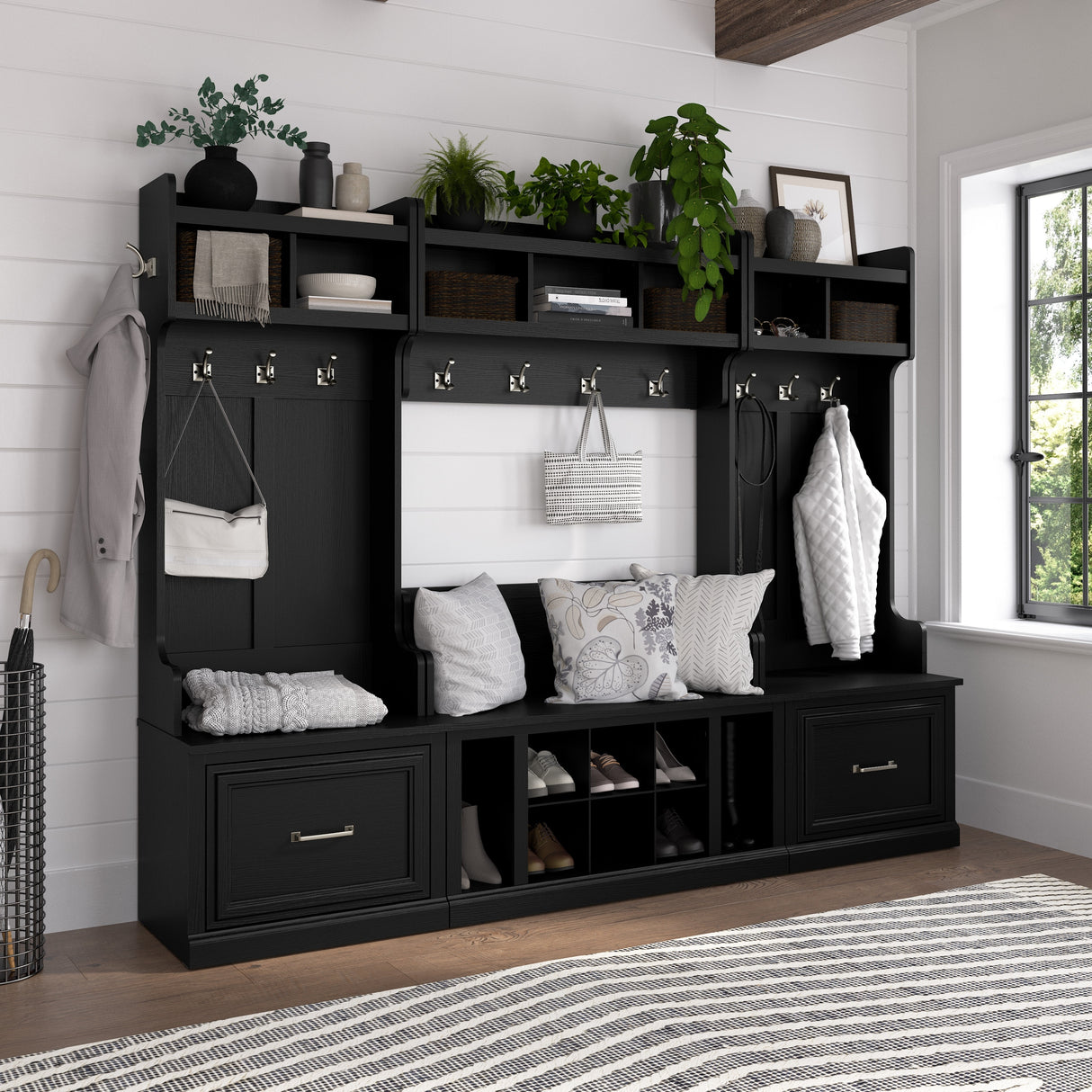 Woodland Hall Trees and Shoe Bench with Drawers by Bush Furniture