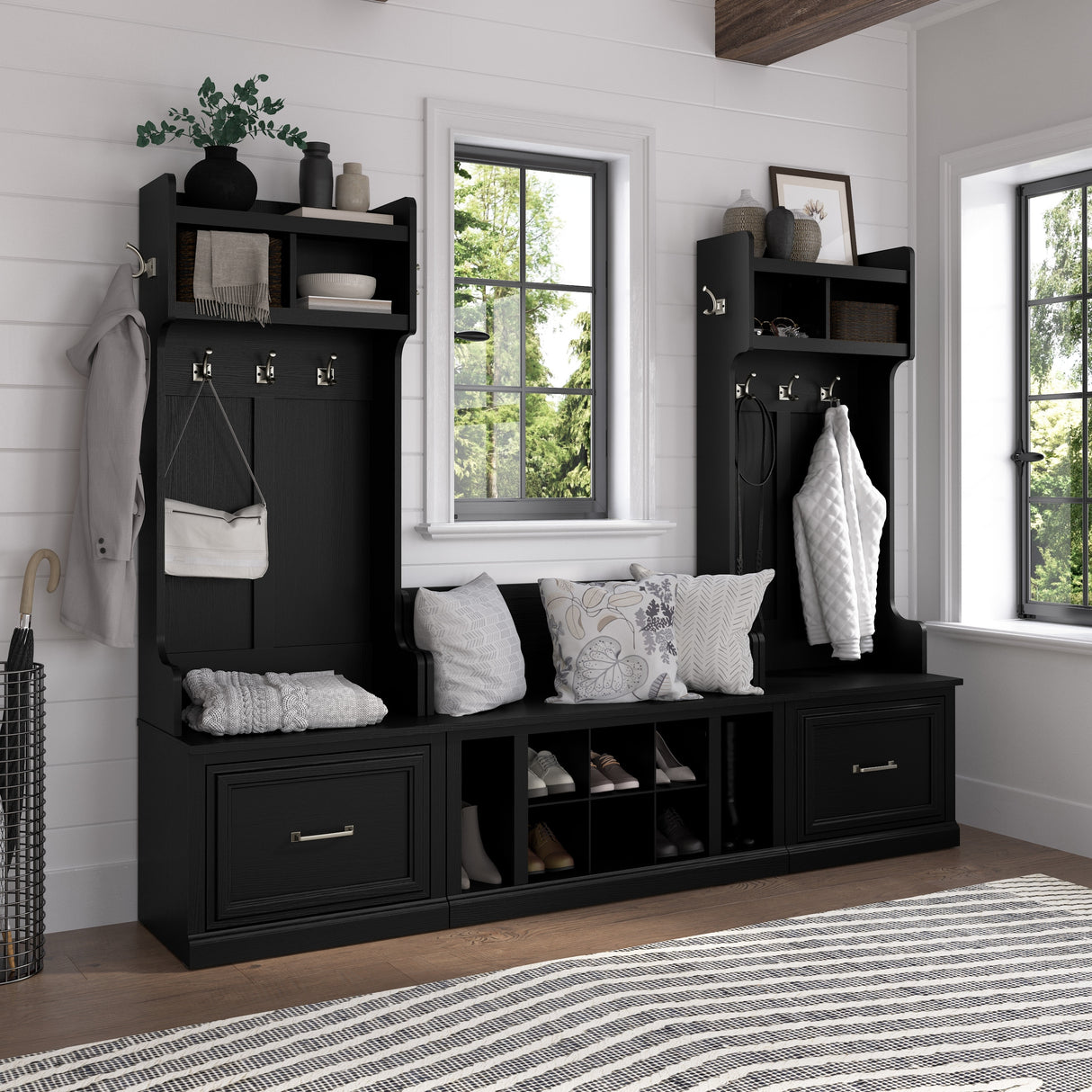 Woodland Hall Trees and Shoe Bench with Drawers by Bush Furniture
