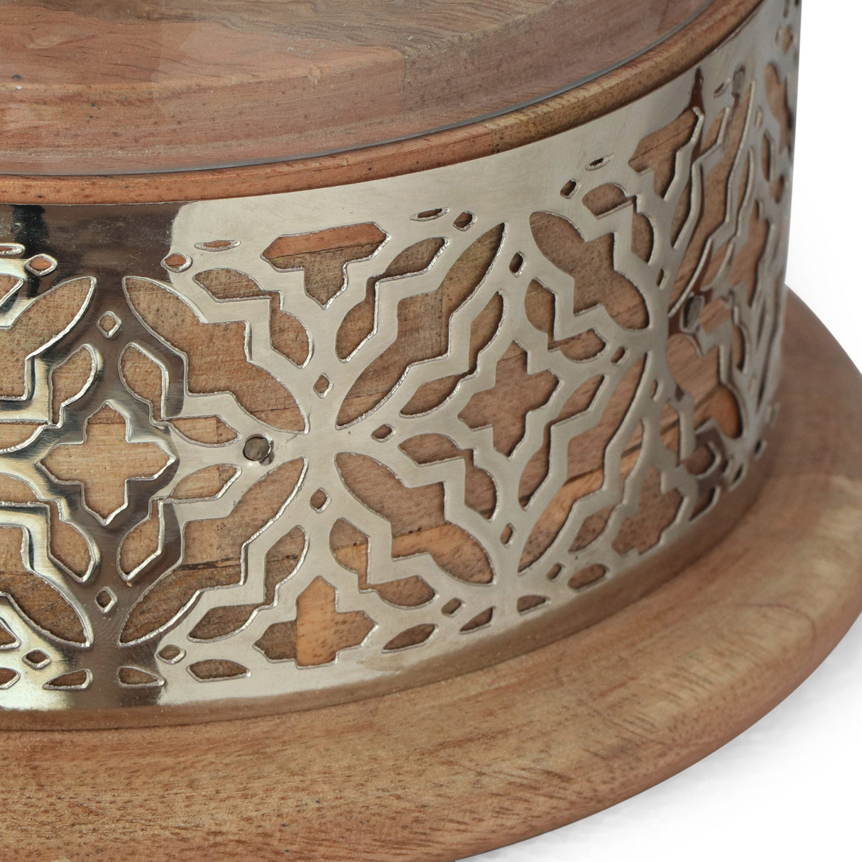 Woodworth Boho Handcrafted Mango Wood Hurricane Candle Holder by Christopher Knight Home - 6.75" L x 6.75" W x 9.50" H