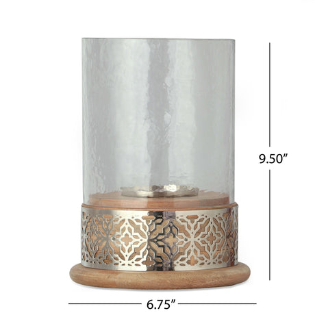 Woodworth Boho Handcrafted Mango Wood Hurricane Candle Holder by Christopher Knight Home - 6.75" L x 6.75" W x 9.50" H
