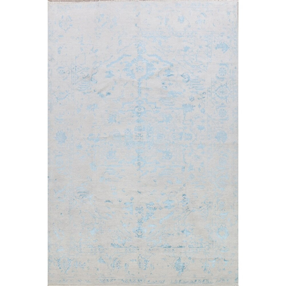 Wool & Silk Floral Heriz Oriental Area Rug Handmade - 9'1" x 12'2"